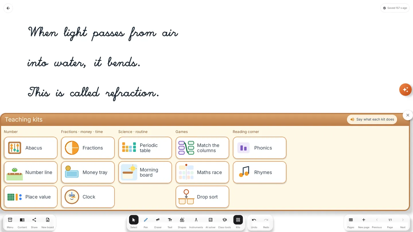 Panel app: the Teaching kits shelf open over handwritten notes